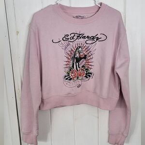 Ed Hardy NYC Tattoo Tiger Graphic Cropped Sweatshirt